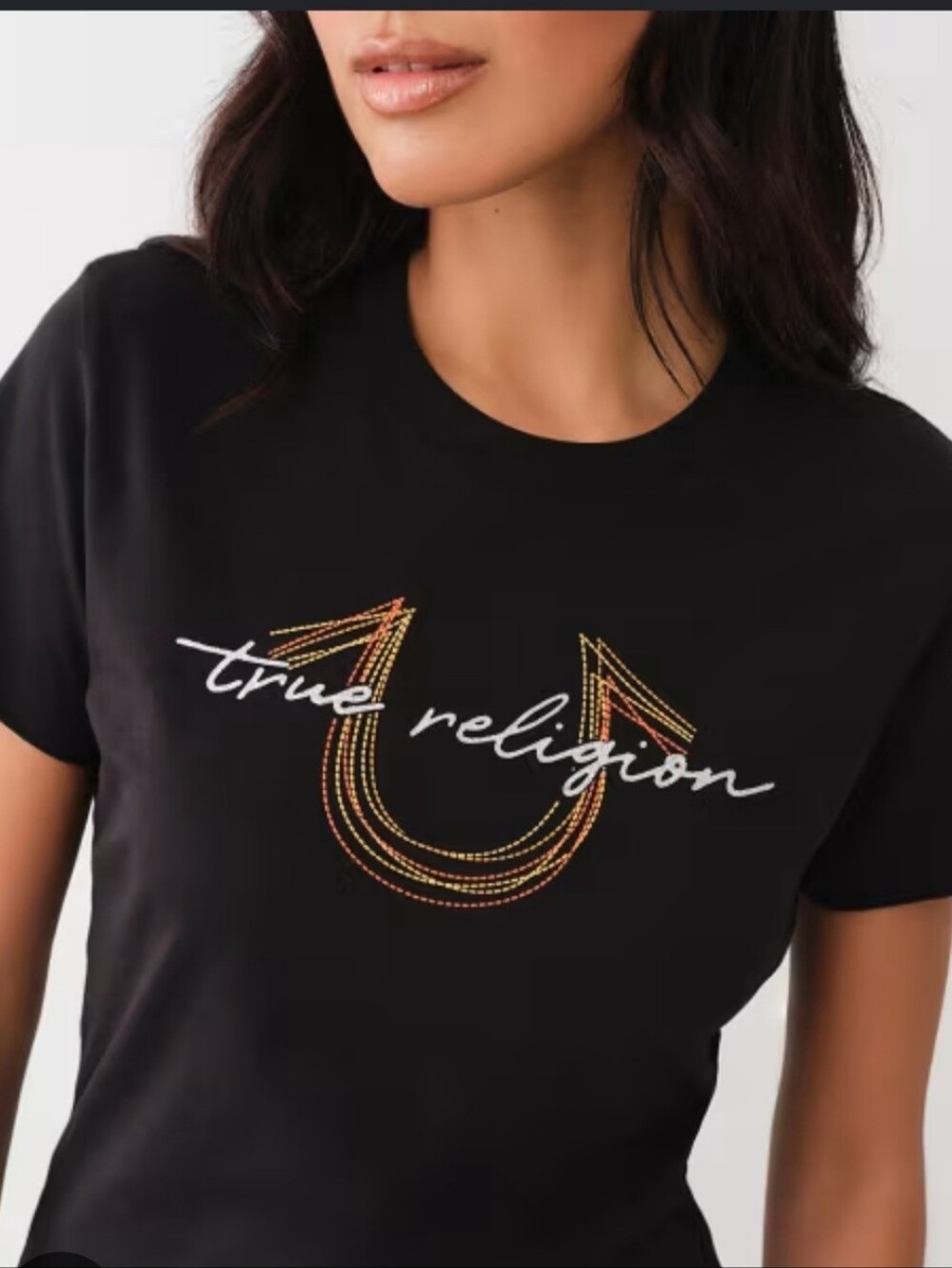 True Religion Black Short Sleeve Tee with Gold Embellishment